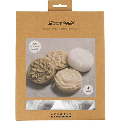 Silicone Mould Set - Round Flower Design 4pc - For Resin, Soap, Concrete & Plaster - Home - Crafts