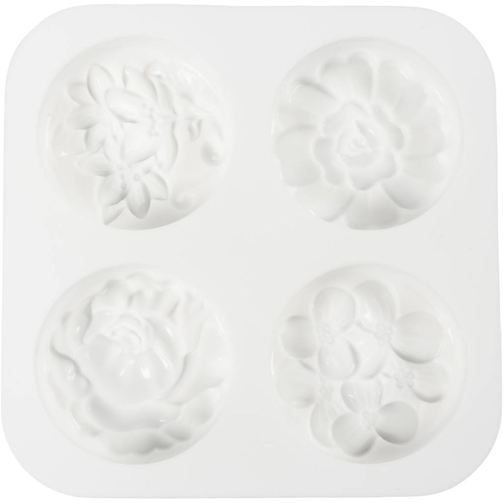 Silicone Mould Set - Round Flower Design 4pc - For Resin, Soap, Concrete & Plaster - Home - Crafts