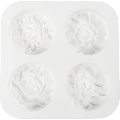 Silicone Mould Set - Round Flower Design 4pc - For Resin, Soap, Concrete & Plaster - Home - Crafts