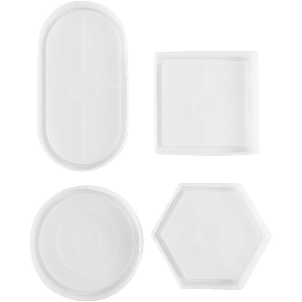 Silicone Mould Set - Square, Circle, Hexagon & Oval Shapes - For Resin & Soap Casting - Home - Crafts