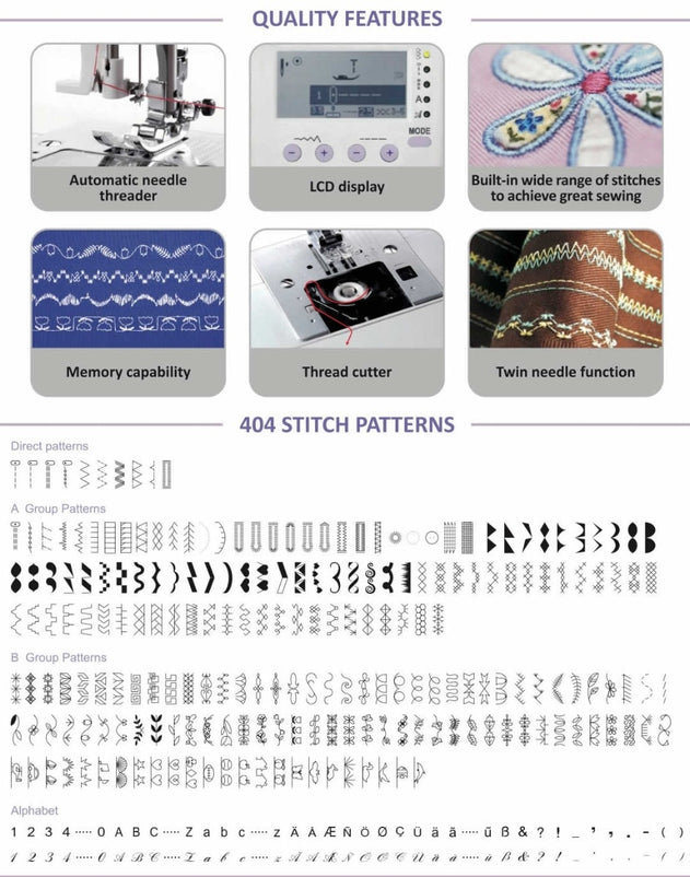 Silver Viscount 404 Sewing Machine Computerised - 400+ stitches - 5 Alphabets - 4 Memory banks