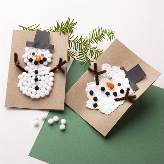 Snowman Christmas Card Kit - Create Festive Cards with Glitter Foam Clay & Pom - Poms - Home - Crafts