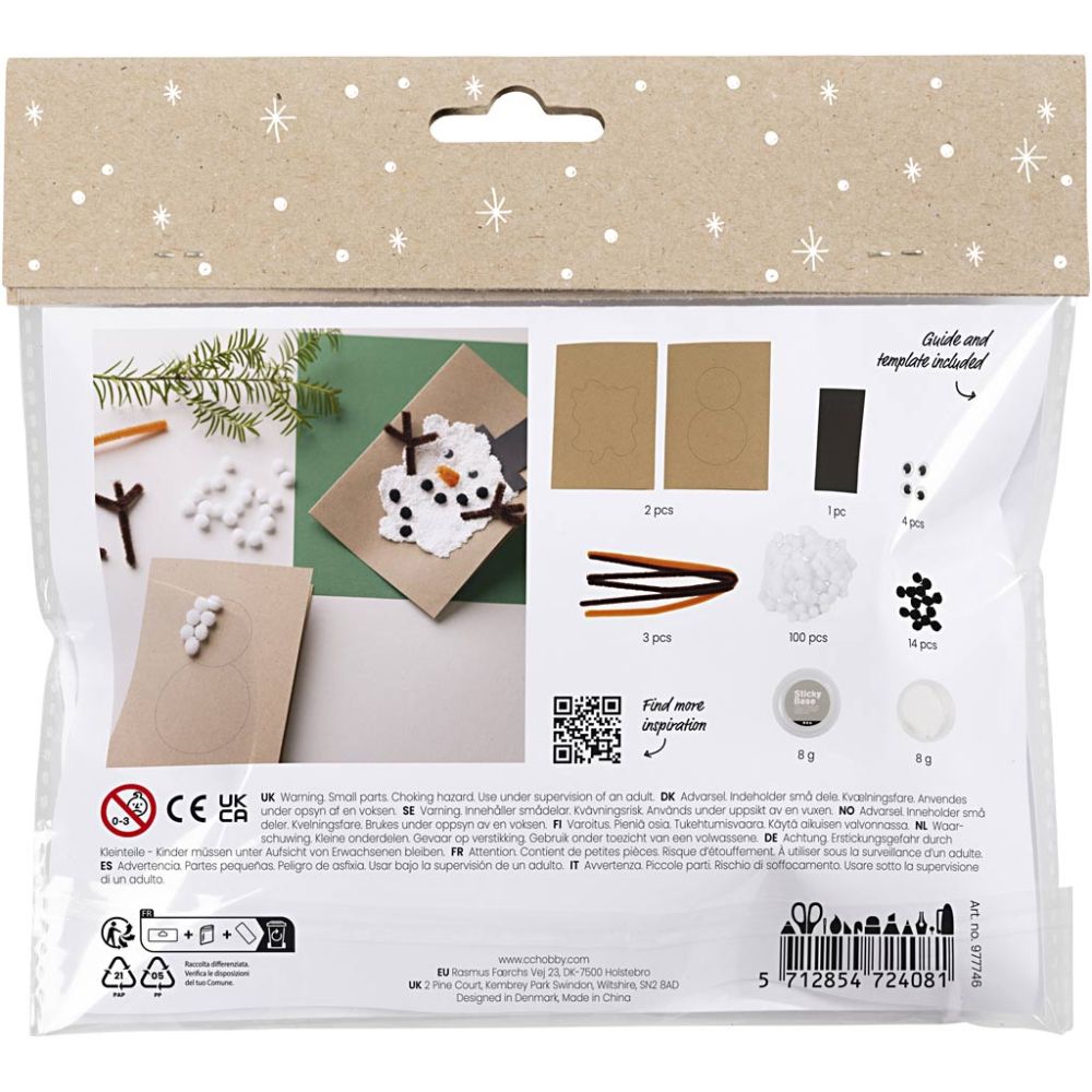 Snowman Christmas Card Kit - Create Festive Cards with Glitter Foam Clay & Pom - Poms - Home - Crafts