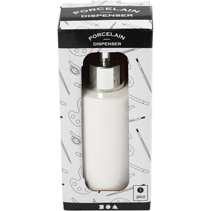 Soap Dispenser Glazed Ceramic Cylindrical 150ml Tall White Glass Metal-Coated Plastic Pump