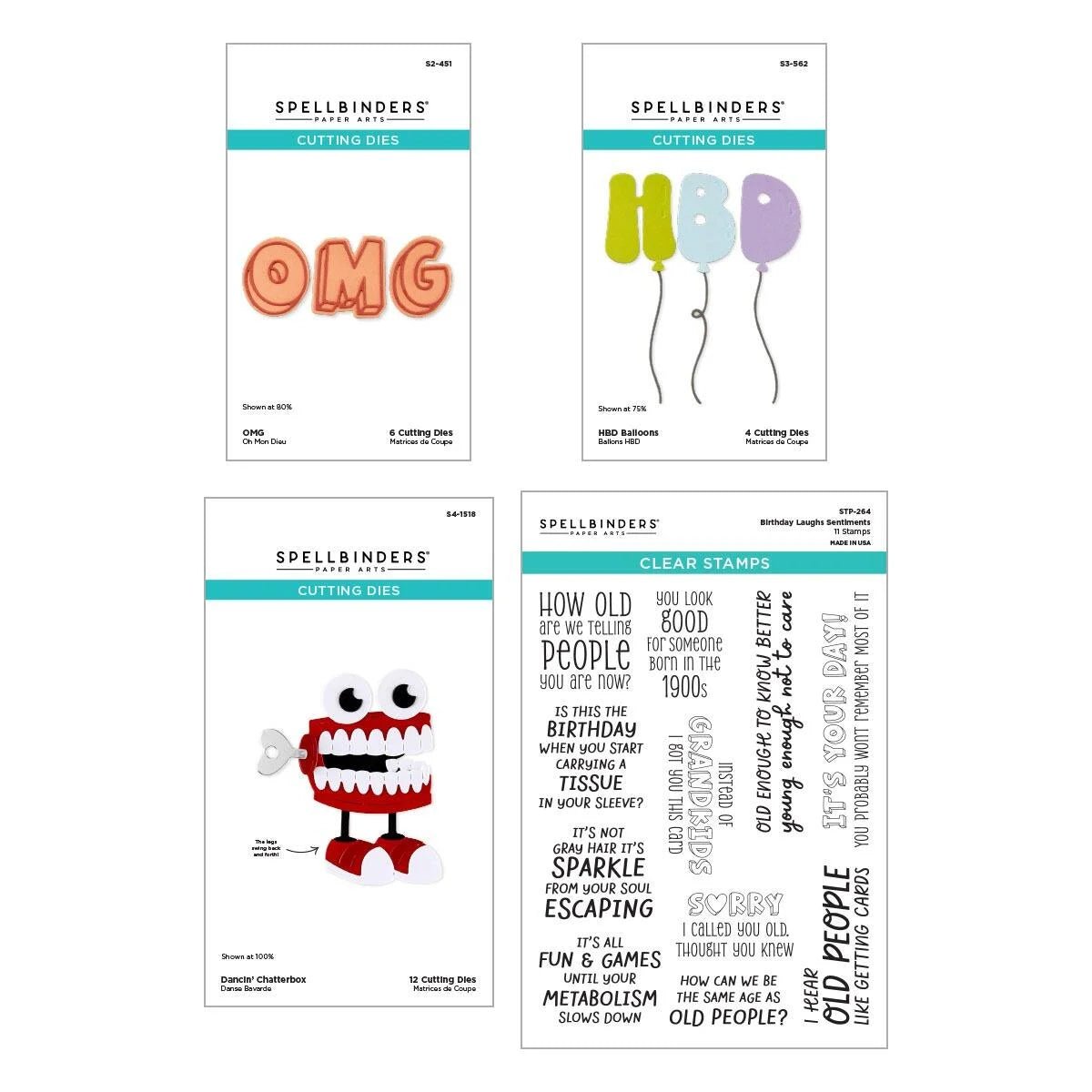 Spellbinders Aged to Perfection Dies Stamp Bundle Birthday Sentiments Balloons - Home-Crafts