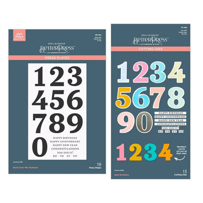 Spellbinders Bold Color Mix Numbers BetterPress Plates & Die Bundle BD-0911 - Home-Crafts