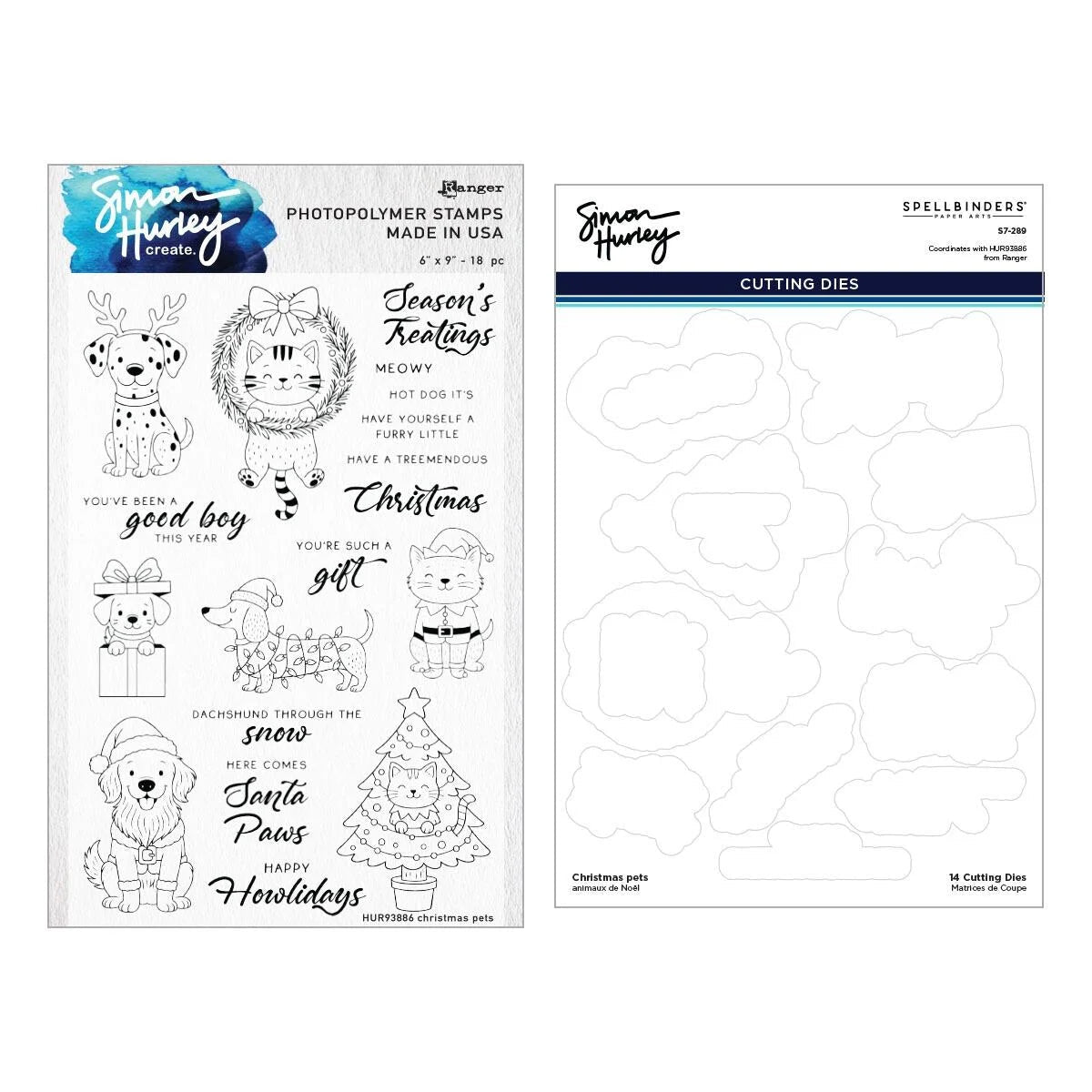 Spellbinders Christmas Pets Stamp and Die Bundle Cats Dogs Punny Cards - Home-Crafts