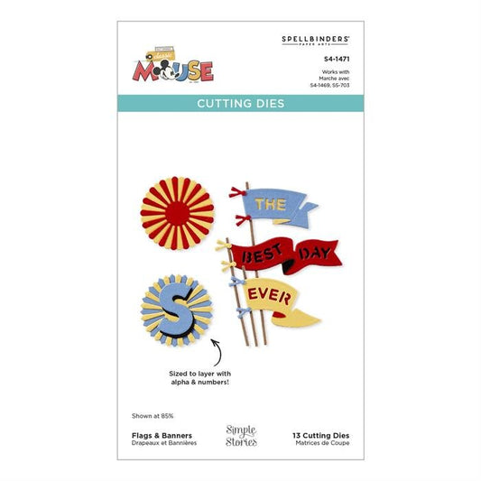 Spellbinders Classic Mouse Flags & Banners Etched Dies - 13-Piece Set with Rosettes & "The Best Day Ever" Banner - Home-Crafts
