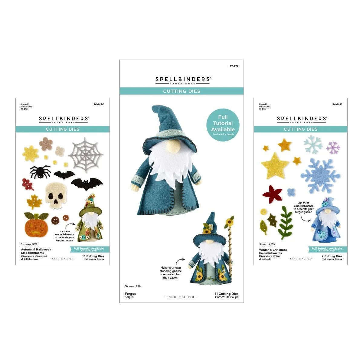 Spellbinders Fergus 3D Felt Die Bundle Gnome Autumn Winter Embellishments - Home-Crafts