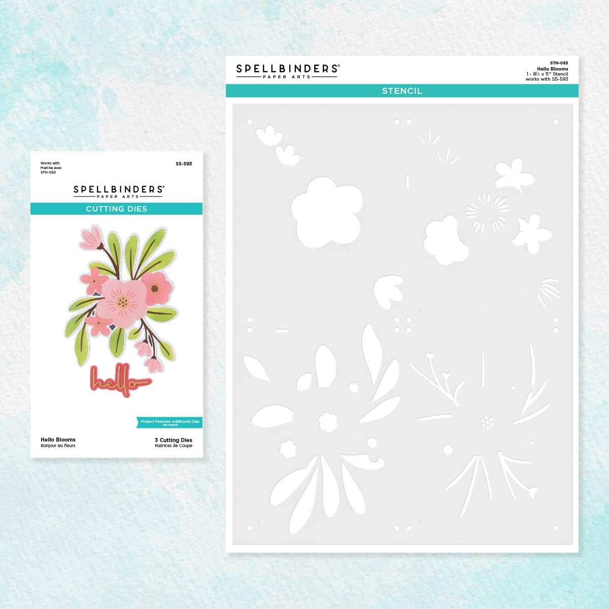 Spellbinders Hello Blooms Stencil & Die Bundle Sentiments Collection