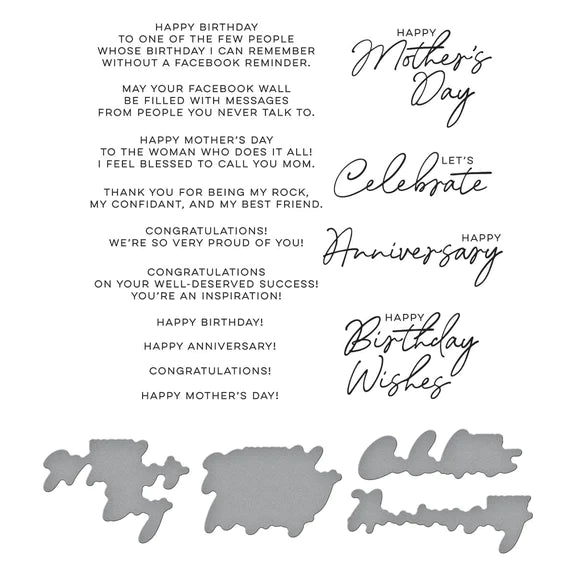 Spellbinders Let's Celebrate Sentiments Press Plate & Die Set - 14 Different Occasion