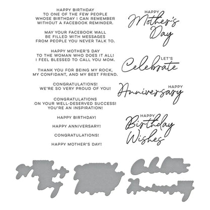 Spellbinders Let's Celebrate Sentiments Press Plate & Die Set - 14 Different Occasion