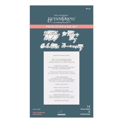 Spellbinders Let's Celebrate Sentiments Press Plate & Die Set - 14 Different Occasion