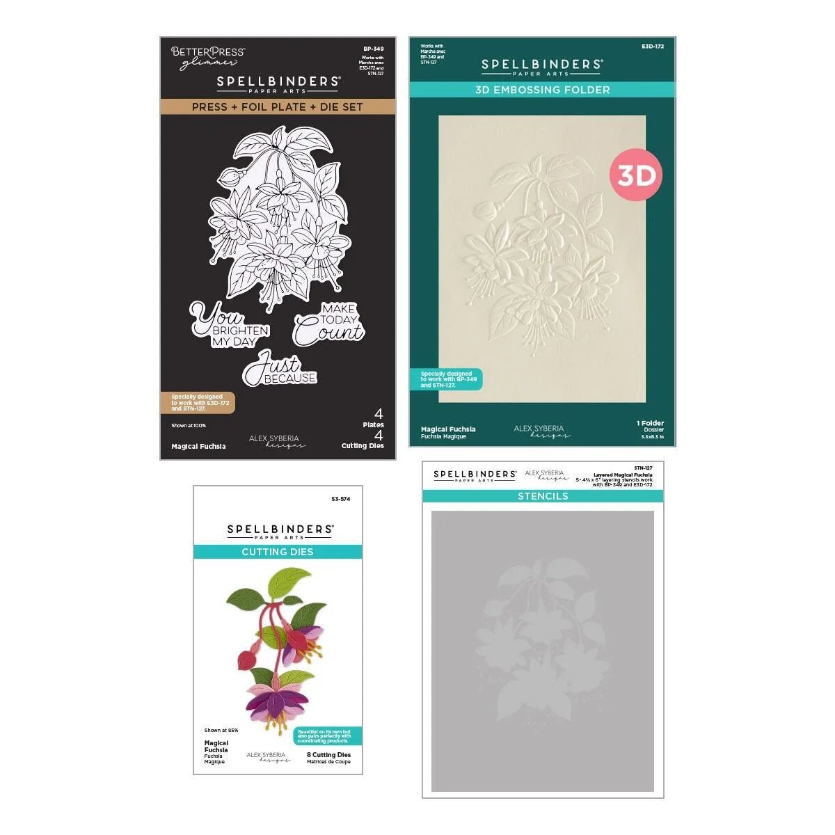 Spellbinders Magical Fuchsia Bundle Embossing Folder Press Die Stencil Set - Home-Crafts