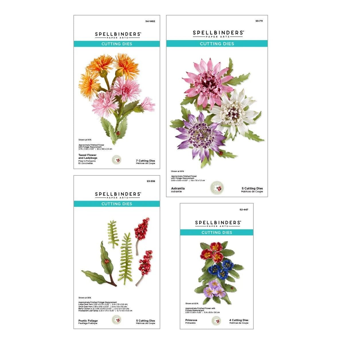 Spellbinders Serenity Garden Die Bundle Primrose Foliage Astrantia Ladybugs - Home-Crafts