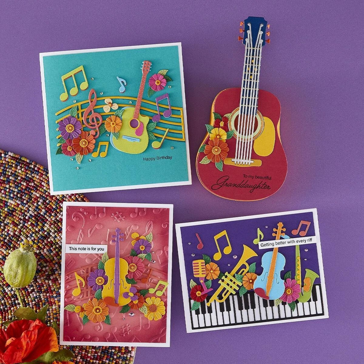 Spellbinders Small Instruments Bundle Musical Notes Stave Pop Up Bibi Cameron - Home-Crafts
