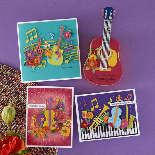 Spellbinders Small Instruments Bundle Musical Notes Stave Pop Up Bibi Cameron - Home-Crafts