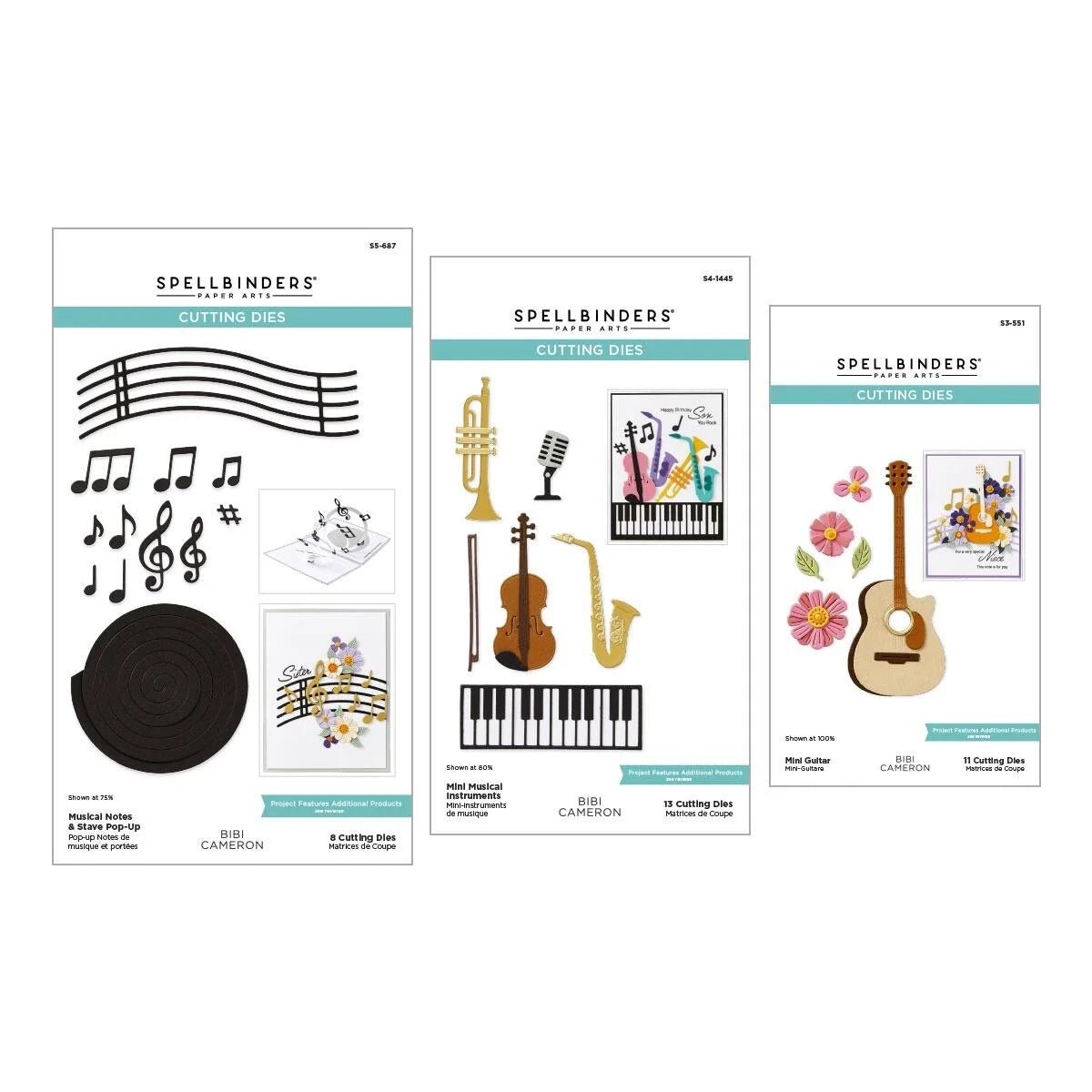 Spellbinders Small Instruments Bundle Musical Notes Stave Pop Up Bibi Cameron - Home-Crafts