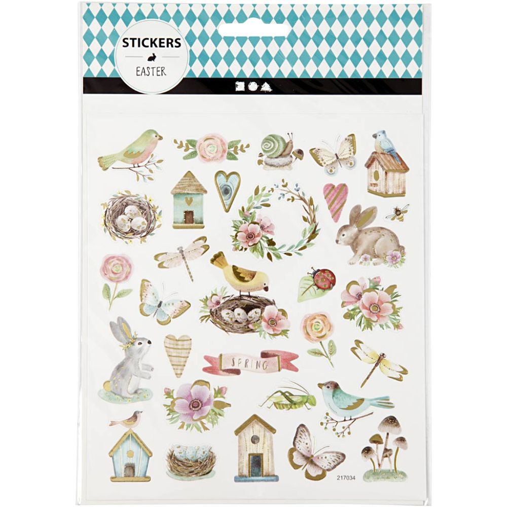 Spring & Easter Stickers - Foil Detail Self-Adhesive Sheet - 15x16.5cm - Home-Crafts