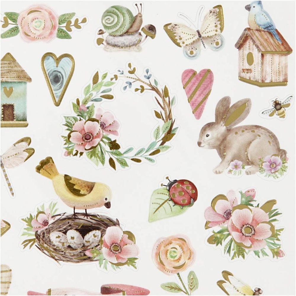 Spring & Easter Stickers - Foil Detail Self-Adhesive Sheet - 15x16.5cm - Home-Crafts