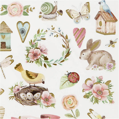 Spring & Easter Stickers - Foil Detail Self-Adhesive Sheet - 15x16.5cm - Home-Crafts