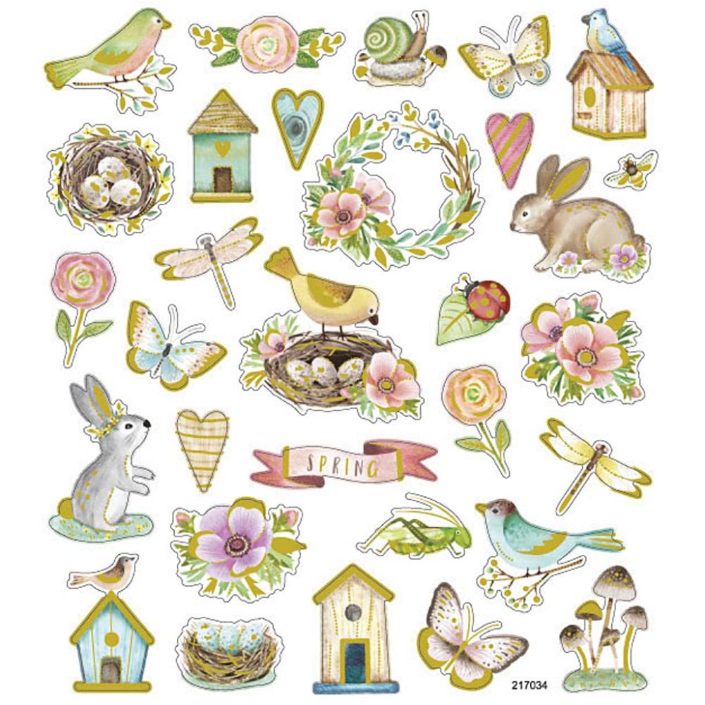 Spring & Easter Stickers - Foil Detail Self-Adhesive Sheet - 15x16.5cm - Home-Crafts