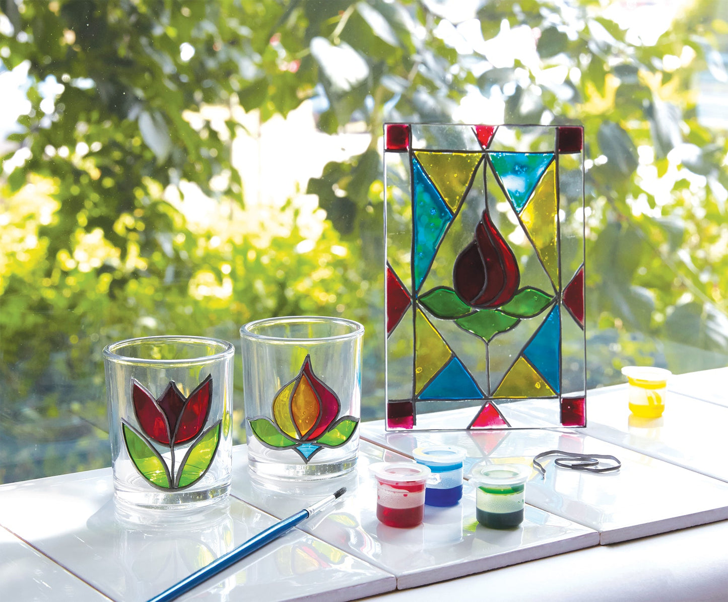 Stained Glass Craft Kit | Instructions Votive Suncatcher Adhesive Lead Strip Paint Brush Patterns Cap