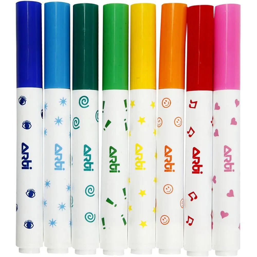 Stamp Washable Markers 8 Colours Drawing Art Pens Designed Tip School Merits