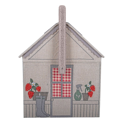 Strawberry Greenhouse Sewing Box - Embroidered Novelty Storage with Organiser Tray - Home - Crafts