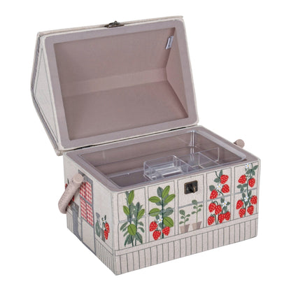 Strawberry Greenhouse Sewing Box - Embroidered Novelty Storage with Organiser Tray - Home - Crafts