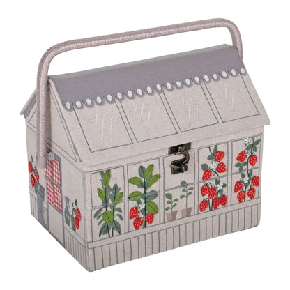 Strawberry Greenhouse Sewing Box - Embroidered Novelty Storage with Organiser Tray - Home - Crafts