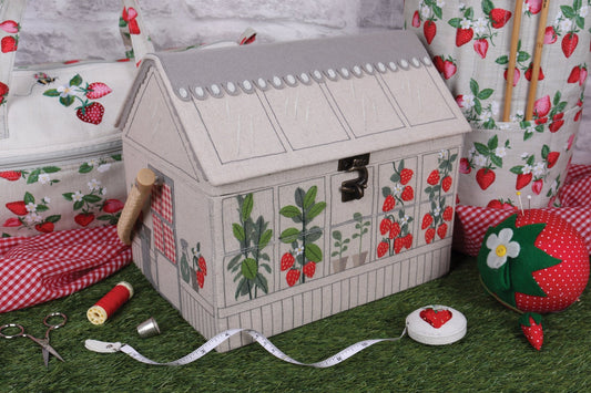 Strawberry Greenhouse Sewing Box - Embroidered Novelty Storage with Organiser Tray - Home - Crafts