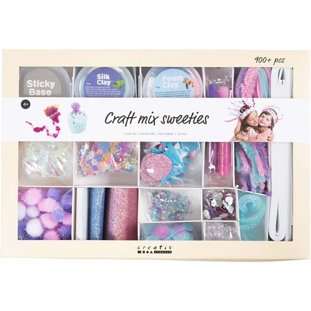 Sweetie Craft Mix - Pastel Crafting Supplies with Foam Clay, EVA Shapes & Glitter - Home - Crafts