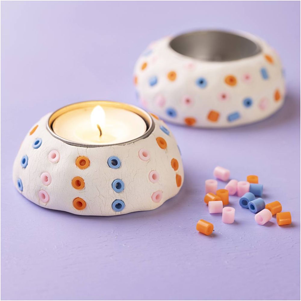 Tealight Holder Craft Kit for Kids - Create 2 Decorated Candle Holders with Clay & Beads - Home - Crafts