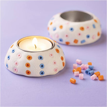 Tealight Holder Craft Kit for Kids - Create 2 Decorated Candle Holders with Clay & Beads - Home - Crafts