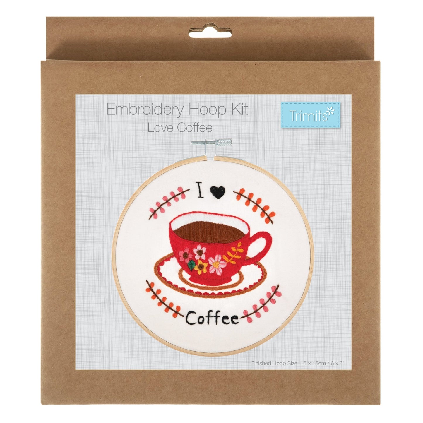 Trimits I Love Coffee Embroidery Kit with Hoop - All Materials & Instructions Included