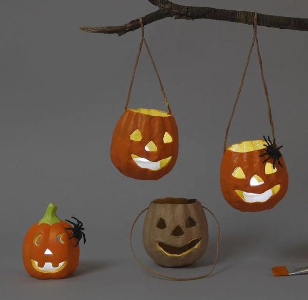 Spooky Halloween Diy Paper Mache Pumpkin Head Basket Hanging Decoration Crafts