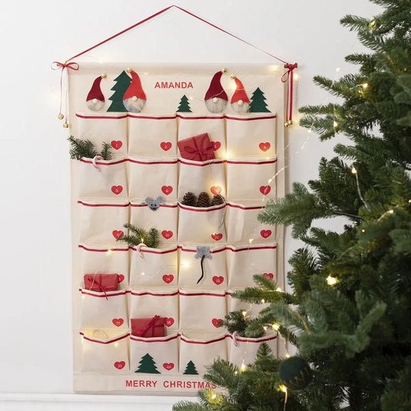 Hanging Canvas Organiser Natural White Pockets Christmas Filler Advent