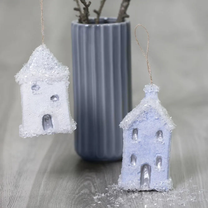 Handmade Cardboard Hanging Houses Papier-Mache Paintable Decoration Christmas Tree Winter