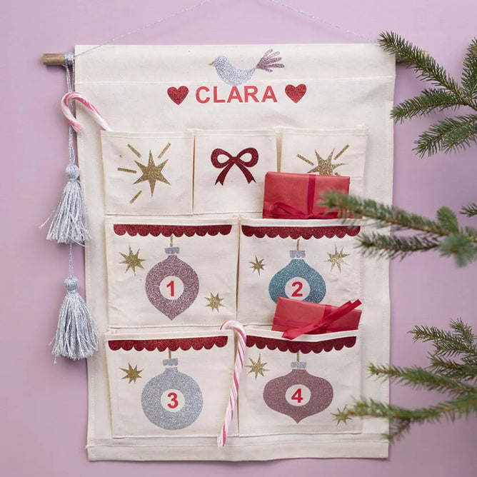 Hanging Canvas Organiser Natural White Pockets Christmas Filler Advent