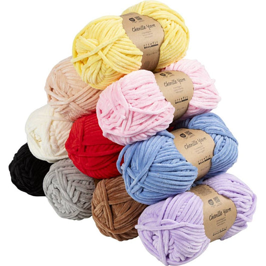 Velour Chenille Yarn 10x100g Assorted Colours 105m Knitting Crochet 5-6mm - Home-Crafts