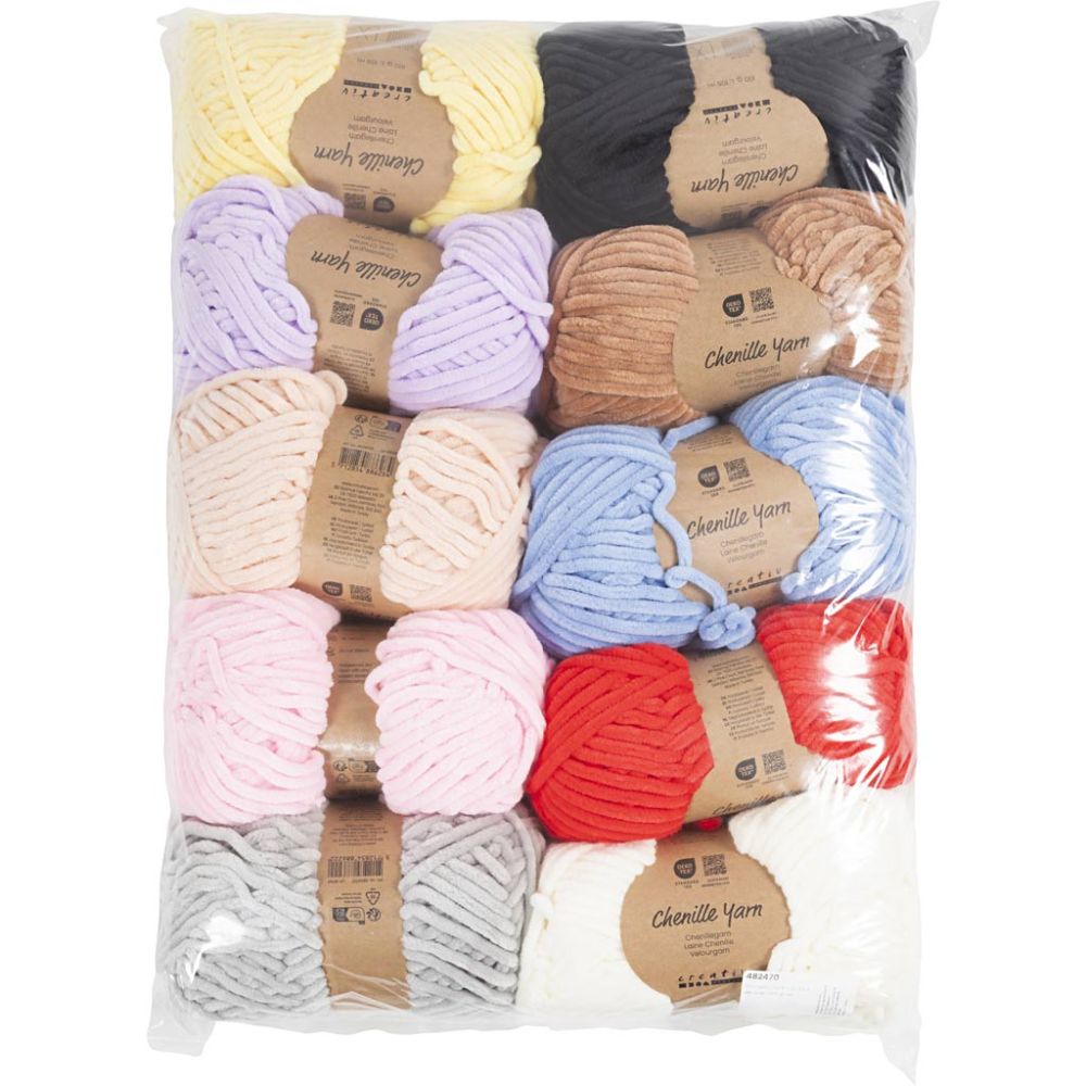 Velour Chenille Yarn 10x100g Assorted Colours 105m Knitting Crochet 5-6mm - Home-Crafts