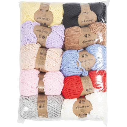 Velour Chenille Yarn 10x100g Assorted Colours 105m Knitting Crochet 5-6mm - Home-Crafts