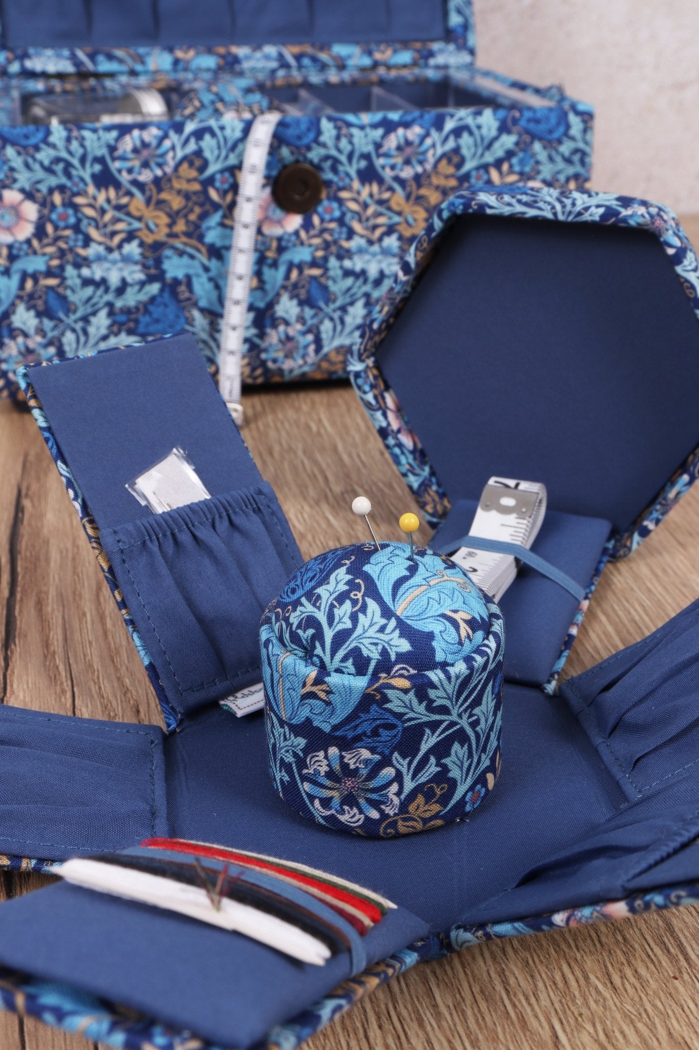 Victorian Hexagonal Sewing Kit - Woodblock Floral Print with Essential Tools - Home - Crafts