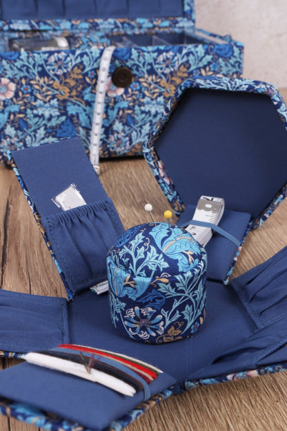 Victorian Hexagonal Sewing Kit - Woodblock Floral Print with Essential Tools - Home - Crafts