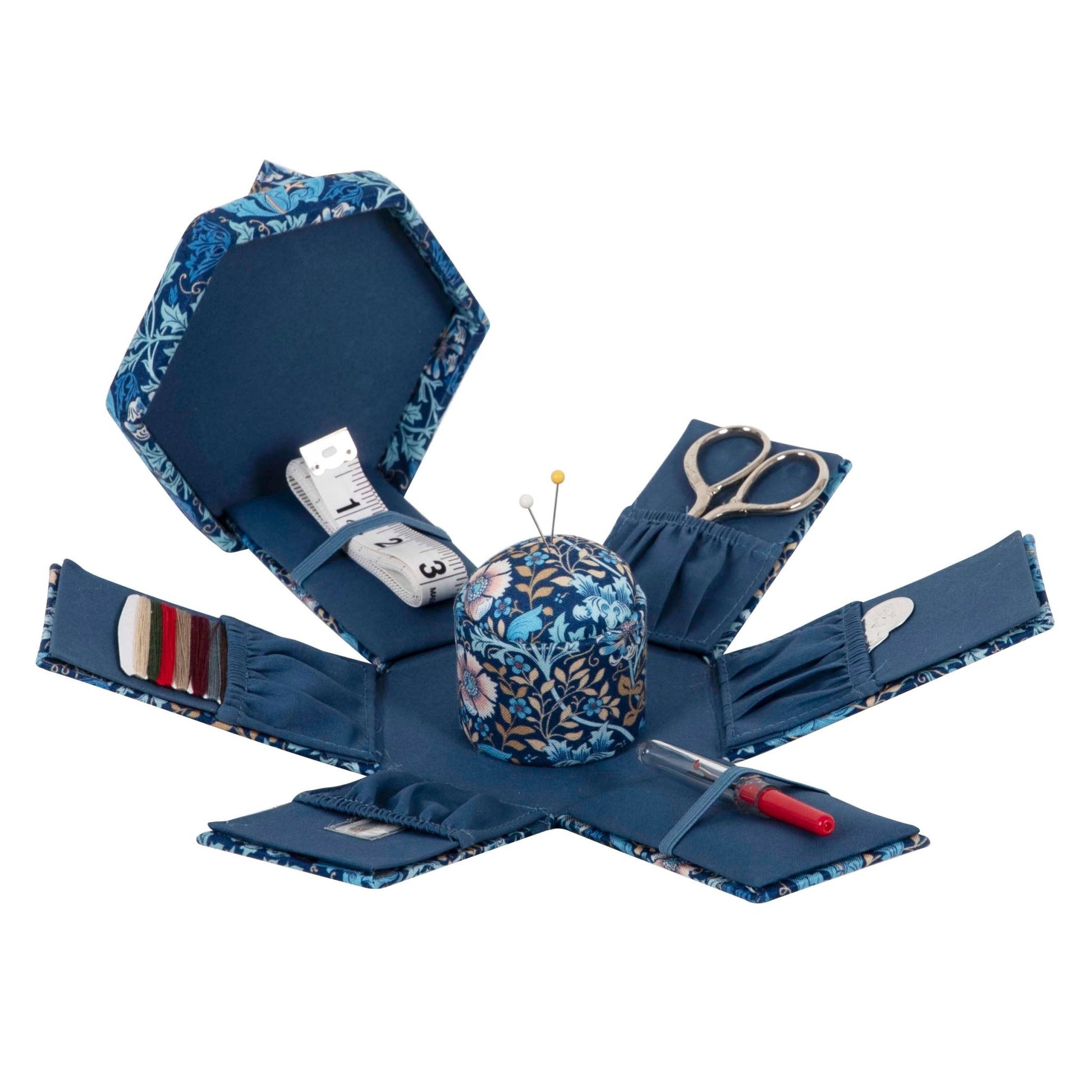 Victorian Hexagonal Sewing Kit - Woodblock Floral Print with Essential Tools - Home - Crafts