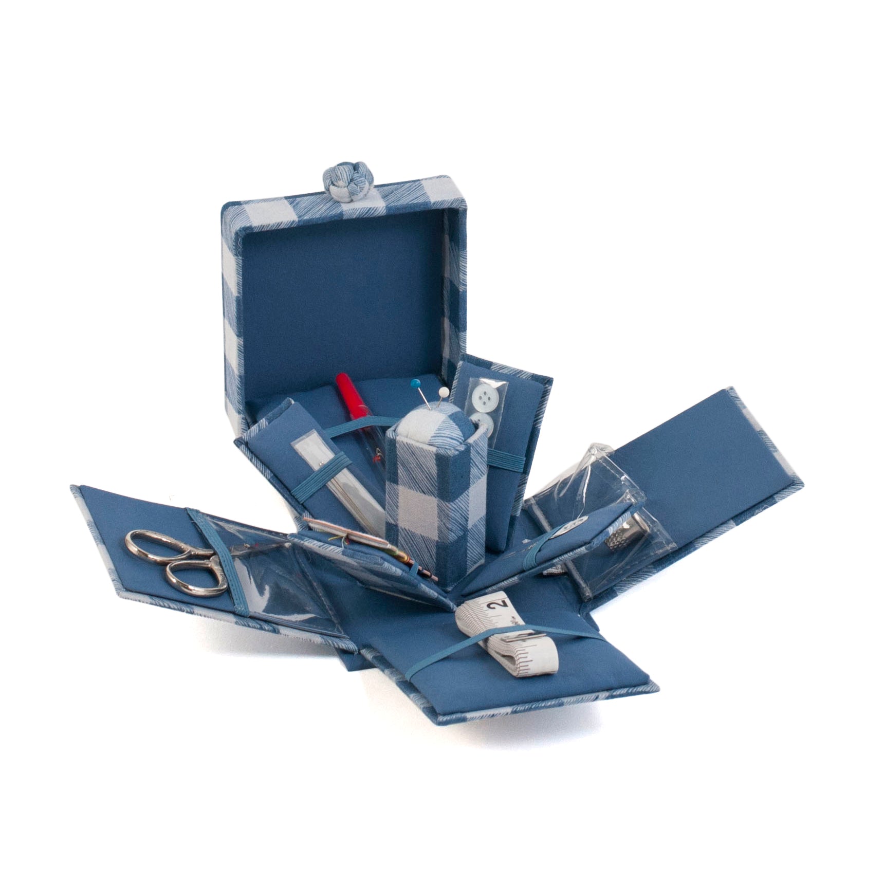 Victorian Square Sewing Kit - Embroidered Wild Floral Plaid with Essential Tools - Home - Crafts