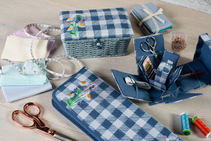 Victorian Square Sewing Kit - Embroidered Wild Floral Plaid with Essential Tools - Home - Crafts