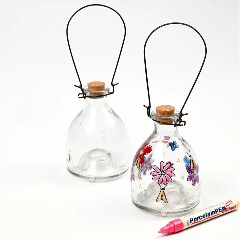 Wasp Trap Practical Transparent Glass Cork Stopper Metal Hanger Decoration Crafts
