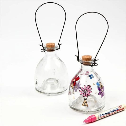 Wasp Trap Practical Transparent Glass Cork Stopper Metal Hanger Decoration Crafts